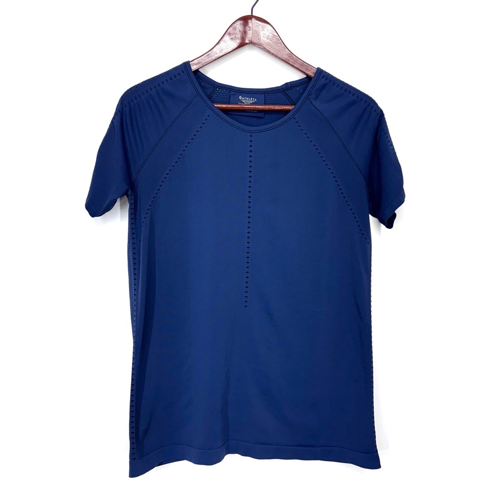 Athleta Foothill Navy Blue Seamless Ventilated Short Sleeve Tee Size Large